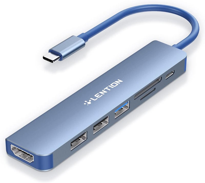 Lention محور USB C مع شحن 100 واط، HDMI 4K، قارئ بطاقات مزدوج، متوافق مع USB 3.0 و 2.0 ل MacBook Pro 2023-2016، Mac Air/Surface الجديدة، Chromebook، المزيد، محول سائق مستقر (CB-CE18، أزرق) - Image 1